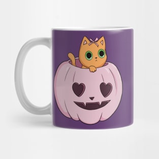 pink pumpkin orange cat heart halloween coquette dollette Mug